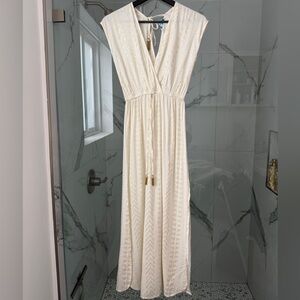 Blue Island Ivory & Gold Maxi Dress with Tassel Ties